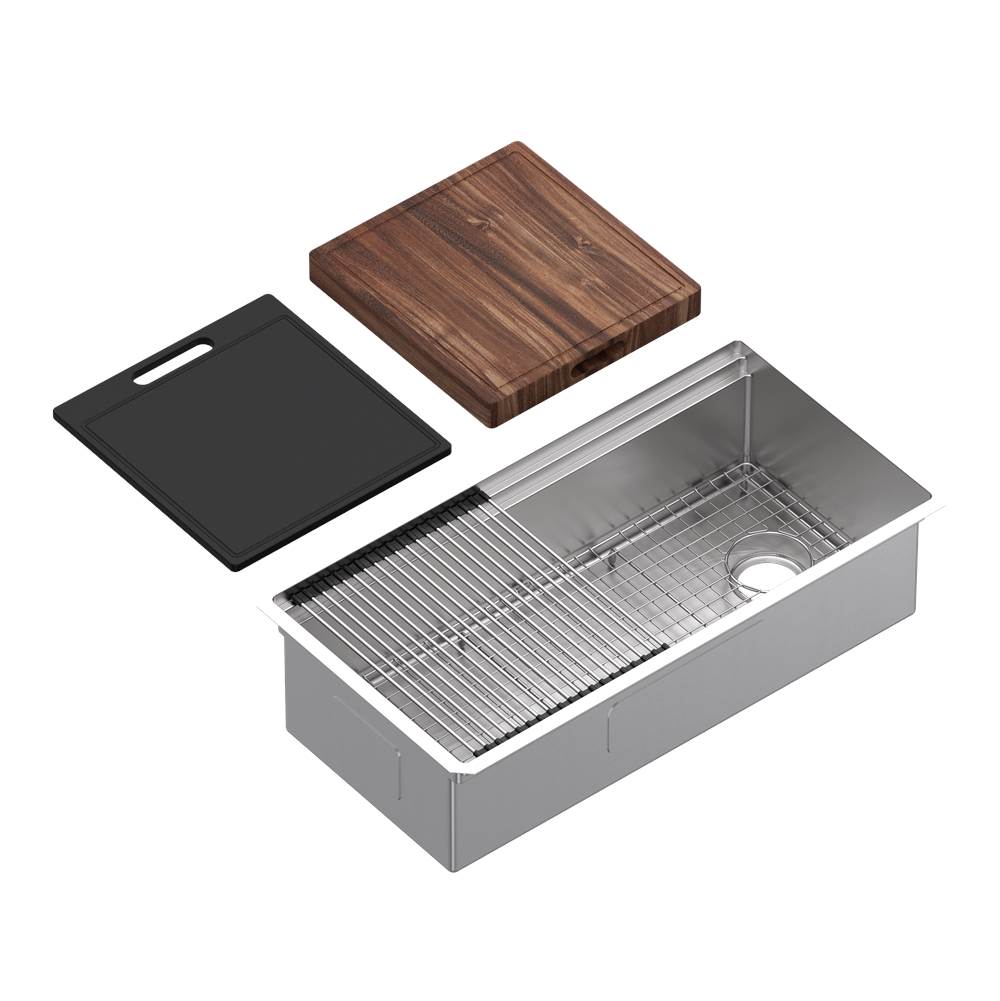 Rohl - CulinarioE 36'' Stainless Steel Chef/Workstation Sink With Accessories - Brushed Stainless Steel