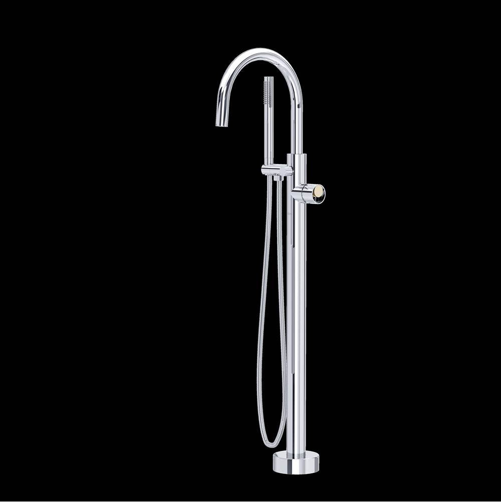 Rohl - EclissiE Single Hole Floor Mount Tub Filler Trim With C-Spout - Polished Chrome With Satin Nickel