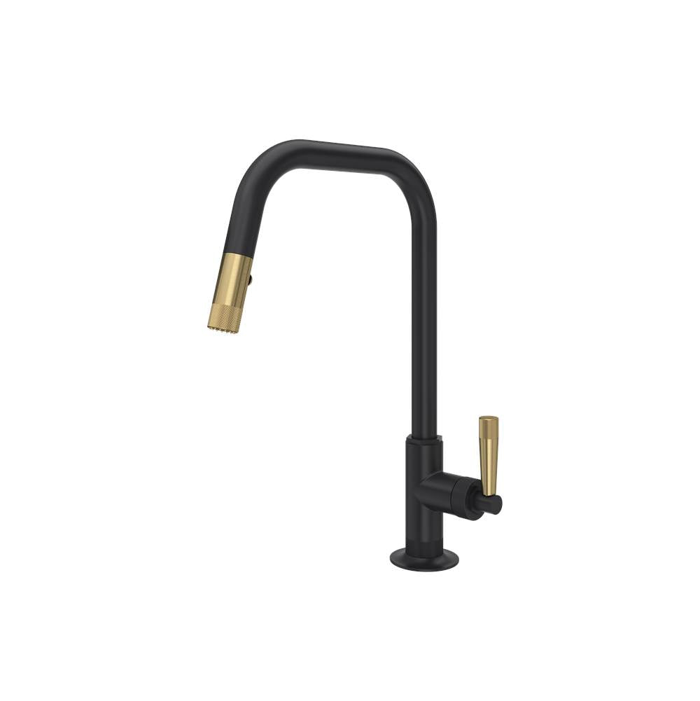 Rohl - Graceline Pull-Down Kitchen Faucet With U-Spout - Matte Black With Antique Gold