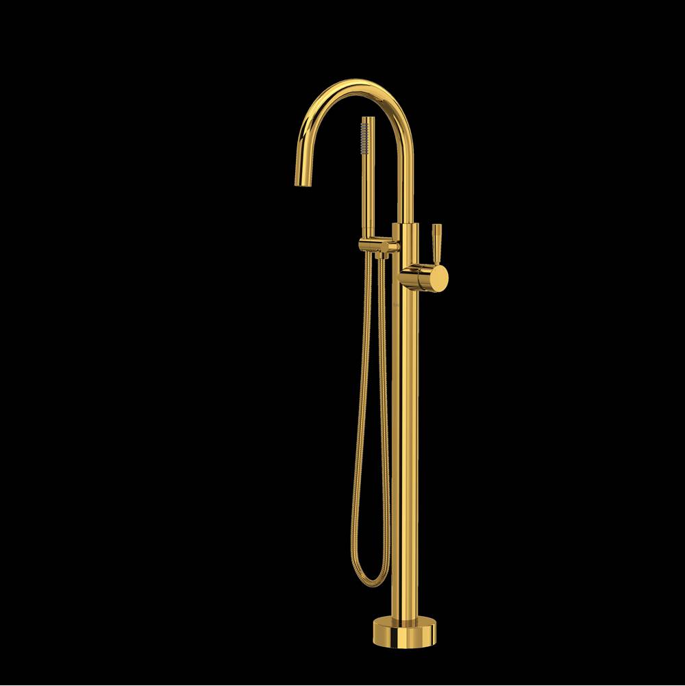 Rohl - Knurled Single Hole Floor Mount Tub Filler Trim - Unlacquered Brass