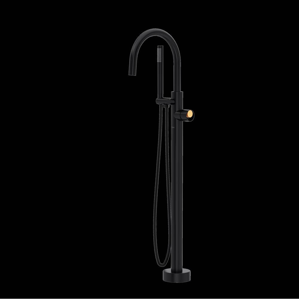 Rohl - EclissiE Single Hole Floor Mount Tub Filler Trim With C-Spout - Matte Black With Satin Gold