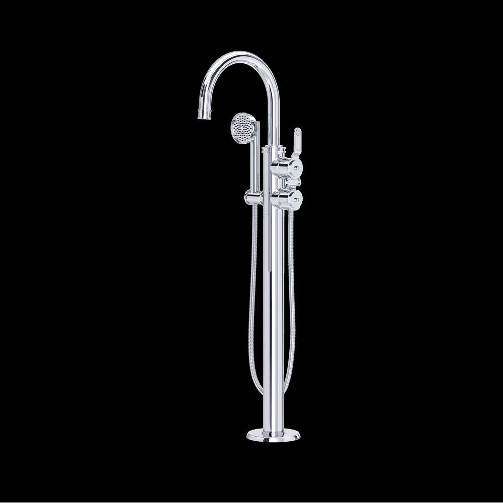 Rohl - ArmstrongE Single Hole Floor Mount Tub Filler Trim With C-Spout - Polished Chrome