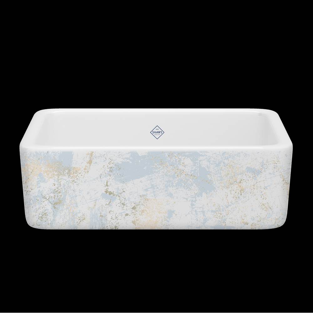 Rohl - LancasterE 30'' Single Bowl Farmhouse Apron Front Fireclay Kitchen Sink With Patina Design - Patina Blue With Gold
