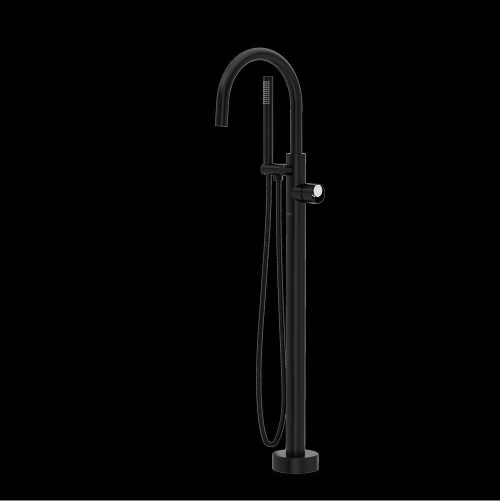 Rohl - EclissiE Single Hole Floor Mount Tub Filler Trim With C-Spout - Matte Black With Polished Chrome
