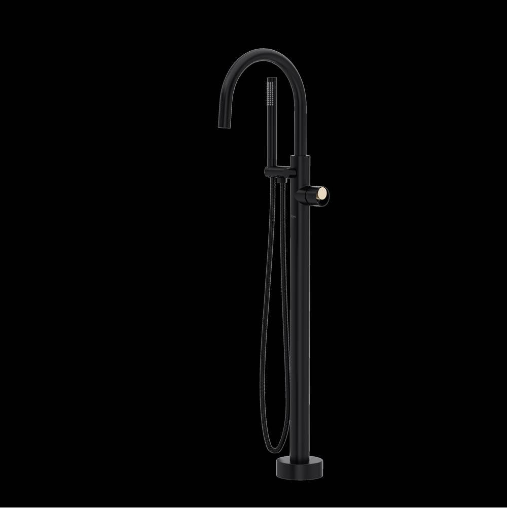Rohl - EclissiE Single Hole Floor Mount Tub Filler Trim With C-Spout - Matte Black With Satin Nickel