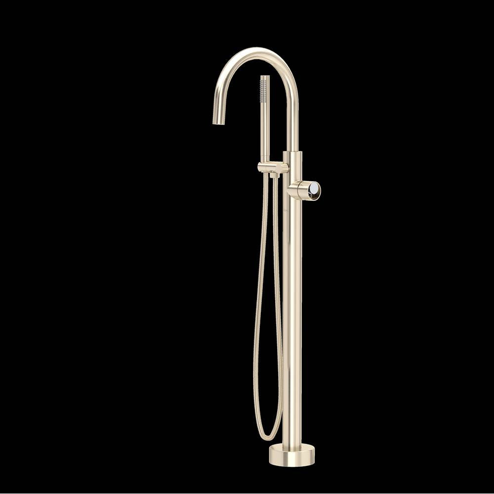 Rohl - EclissiE Single Hole Floor Mount Tub Filler Trim With C-Spout - Satin Nickel With Polished Chrome