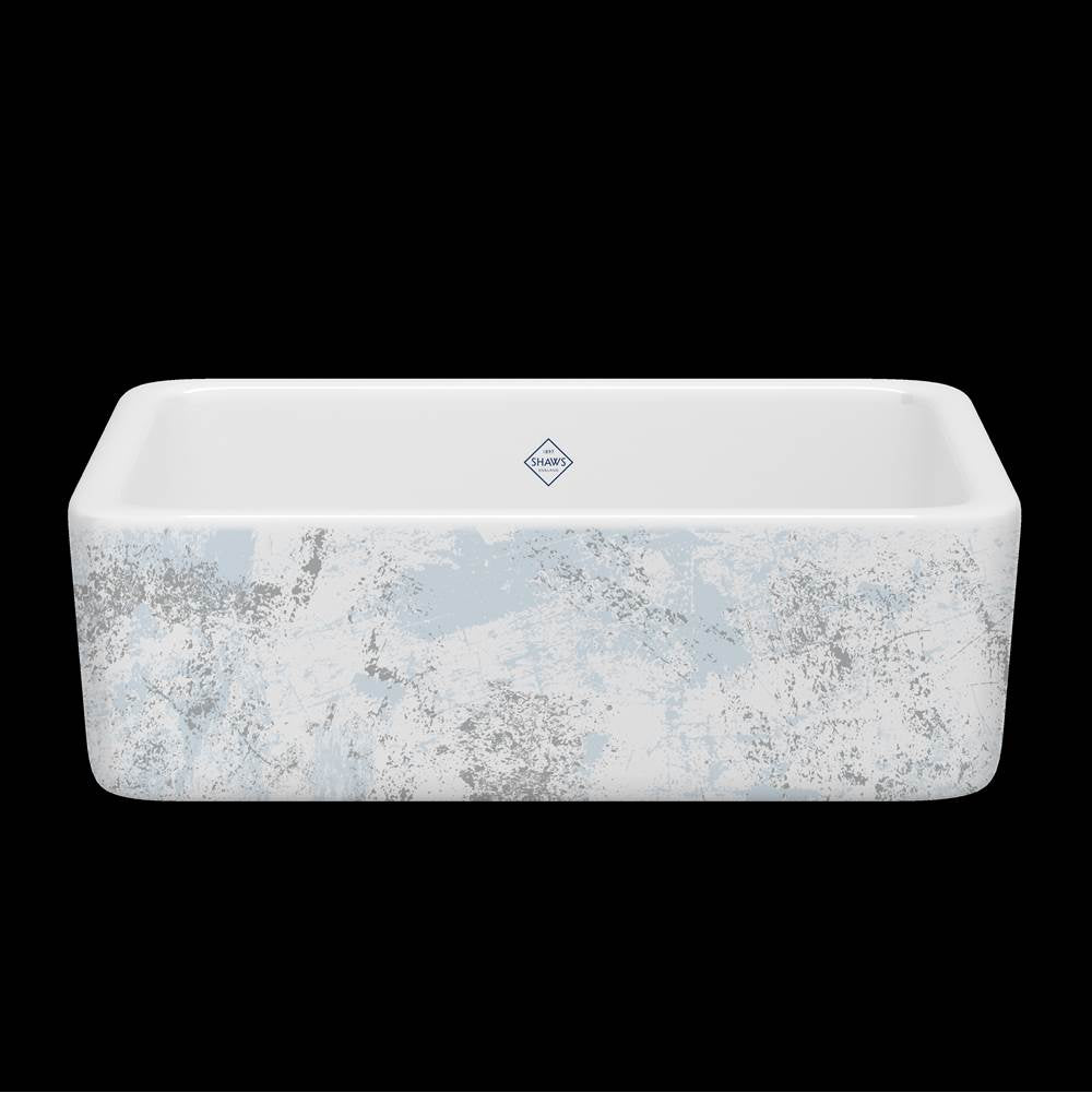 Rohl - LancasterE 30'' Single Bowl Farmhouse Apron Front Fireclay Kitchen Sink With Patina Design - Patina Blue With Silver