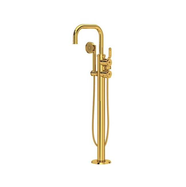 Rohl - ArmstrongE Single Hole Floor Mount Tub Filler Trim With U-Spout - Unlacquered Brass