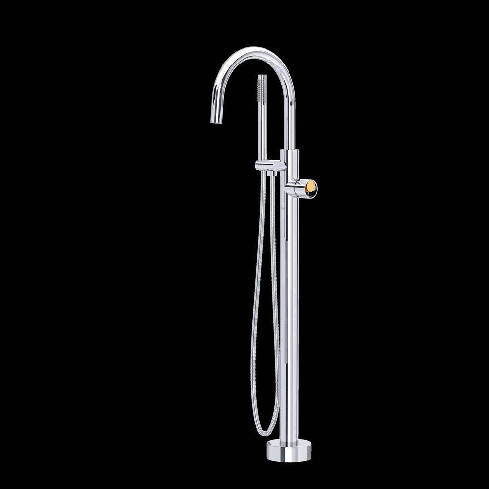 Rohl - EclissiE Single Hole Floor Mount Tub Filler Trim With C-Spout - Polished Chrome With Satin Gold