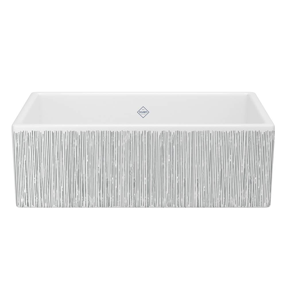 Rohl - ShakerE 33'' Single Bowl Farmhouse Apron Front Fireclay Kitchen Sink With Lines Design - Lines Silver
