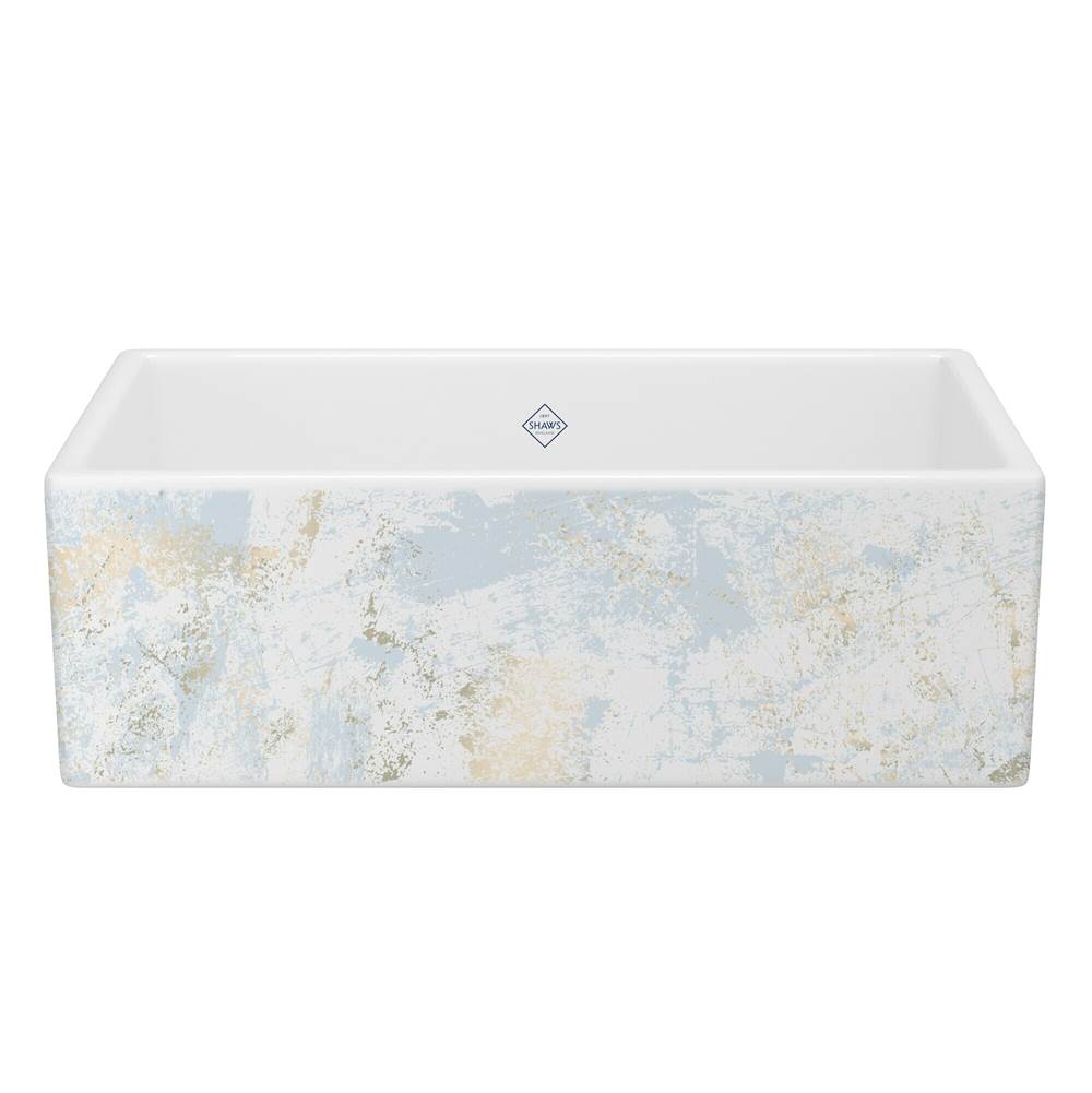 Rohl - ShakerE 33'' Single Bowl Farmhouse Apron Front Fireclay Kitchen Sink With Patina Design - Patina Blue With Gold