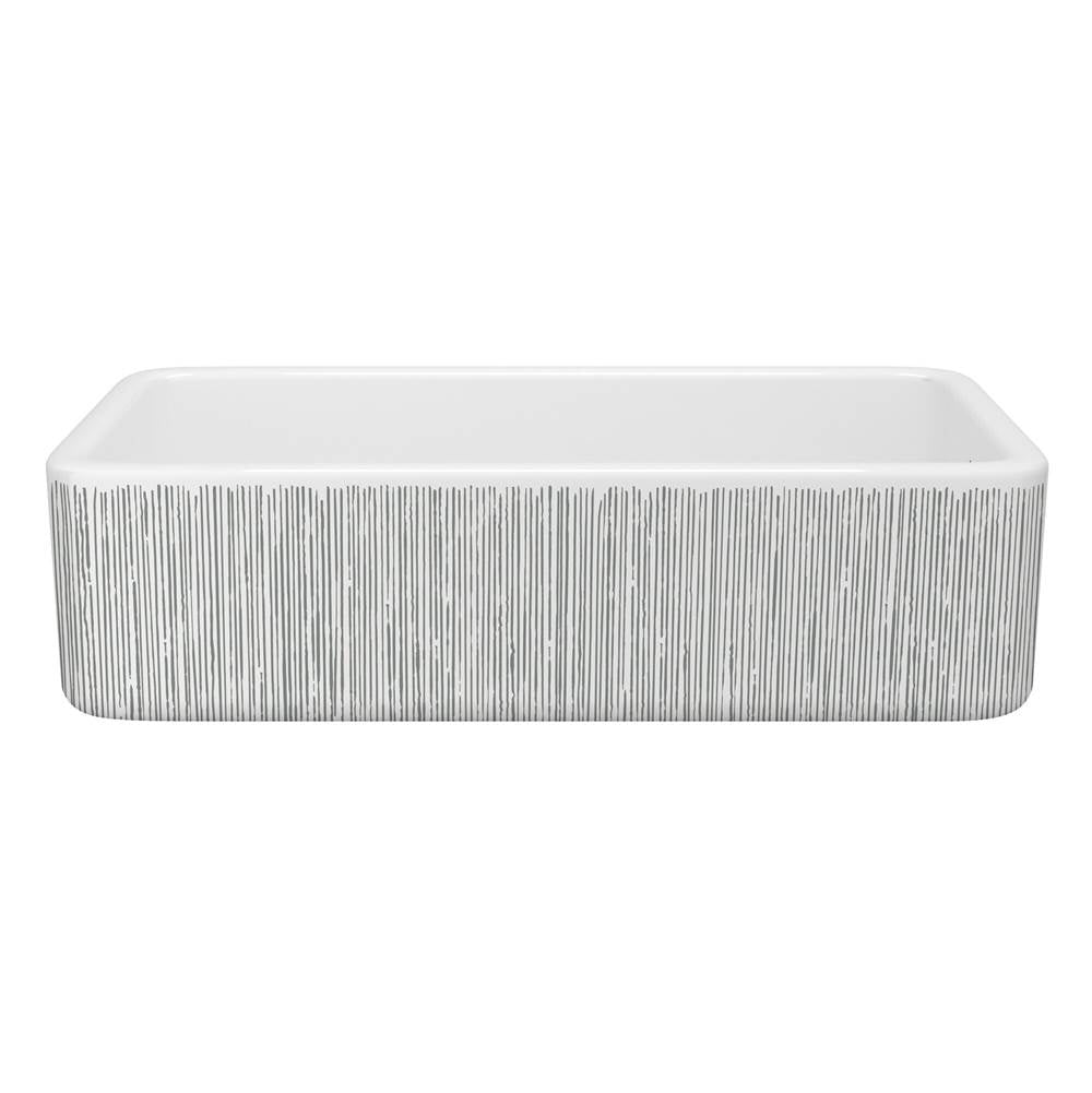 Rohl - LancasterE 36'' Single Bowl Farmhouse Apron Front Fireclay Kitchen Sink With Lines Design - Lines Silver