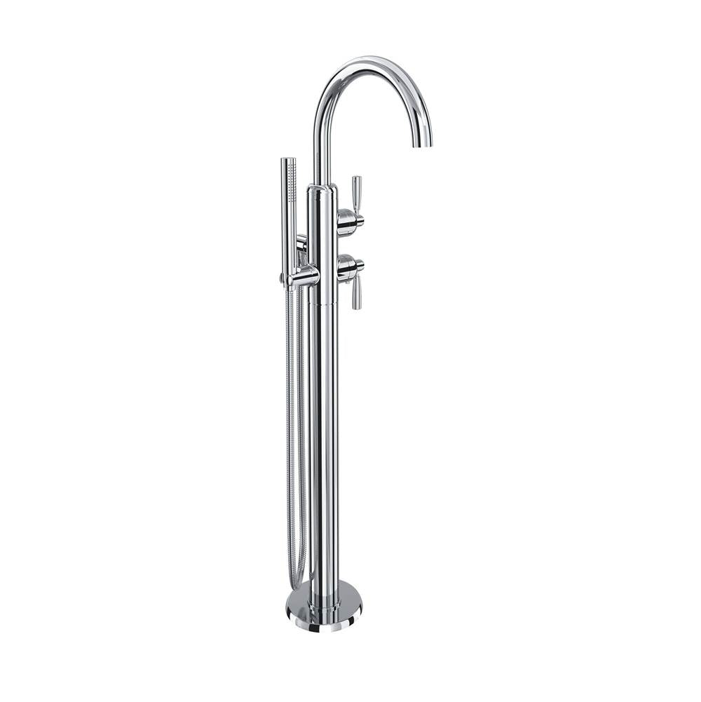 Rohl - HolbornE Single Hole Floor Mount Tub Filler Trim With C-Spout - Polished Chrome