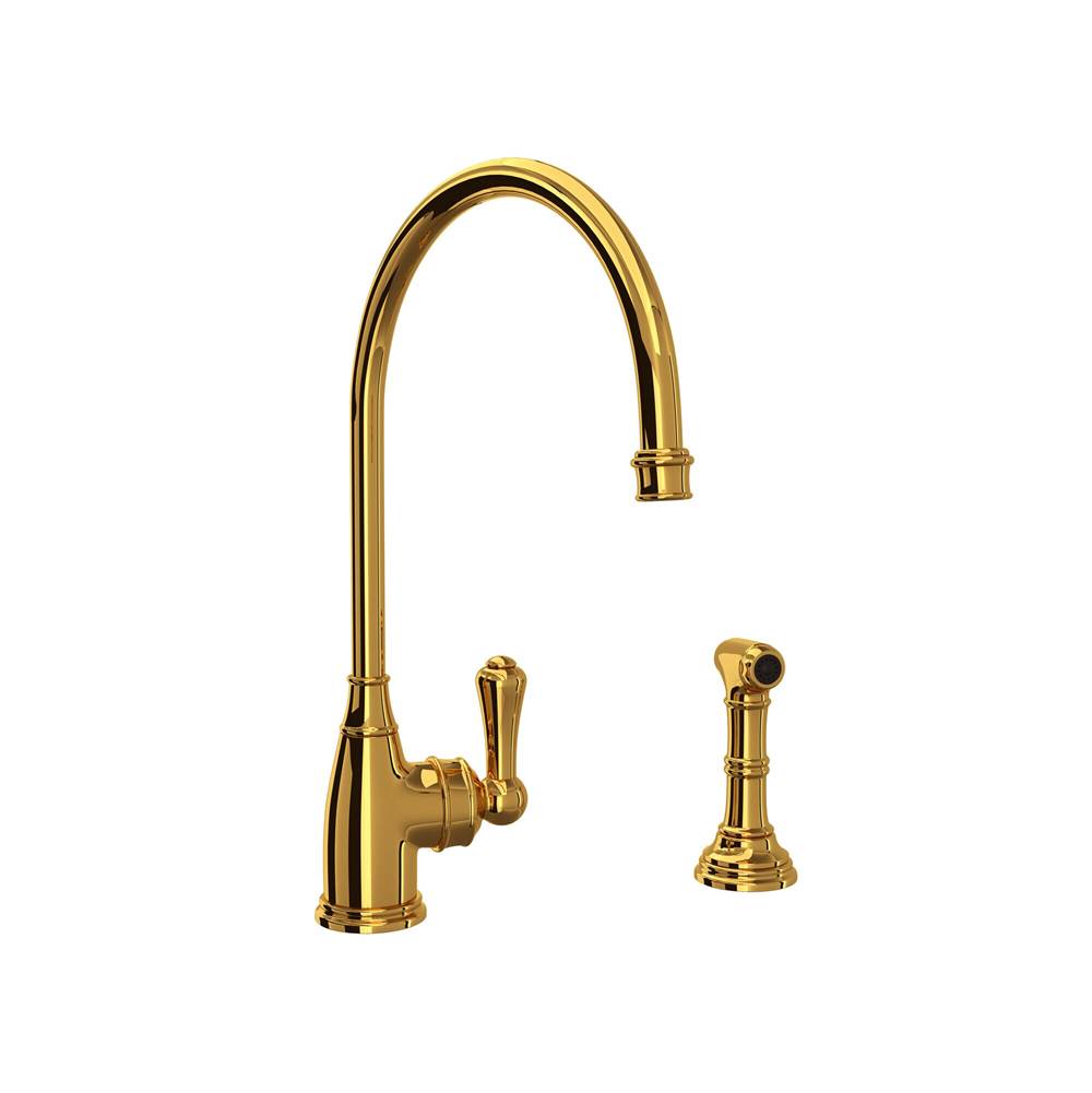 Rohl - Georgian EraE Kitchen Faucet With Side Spray - Unlacquered Brass