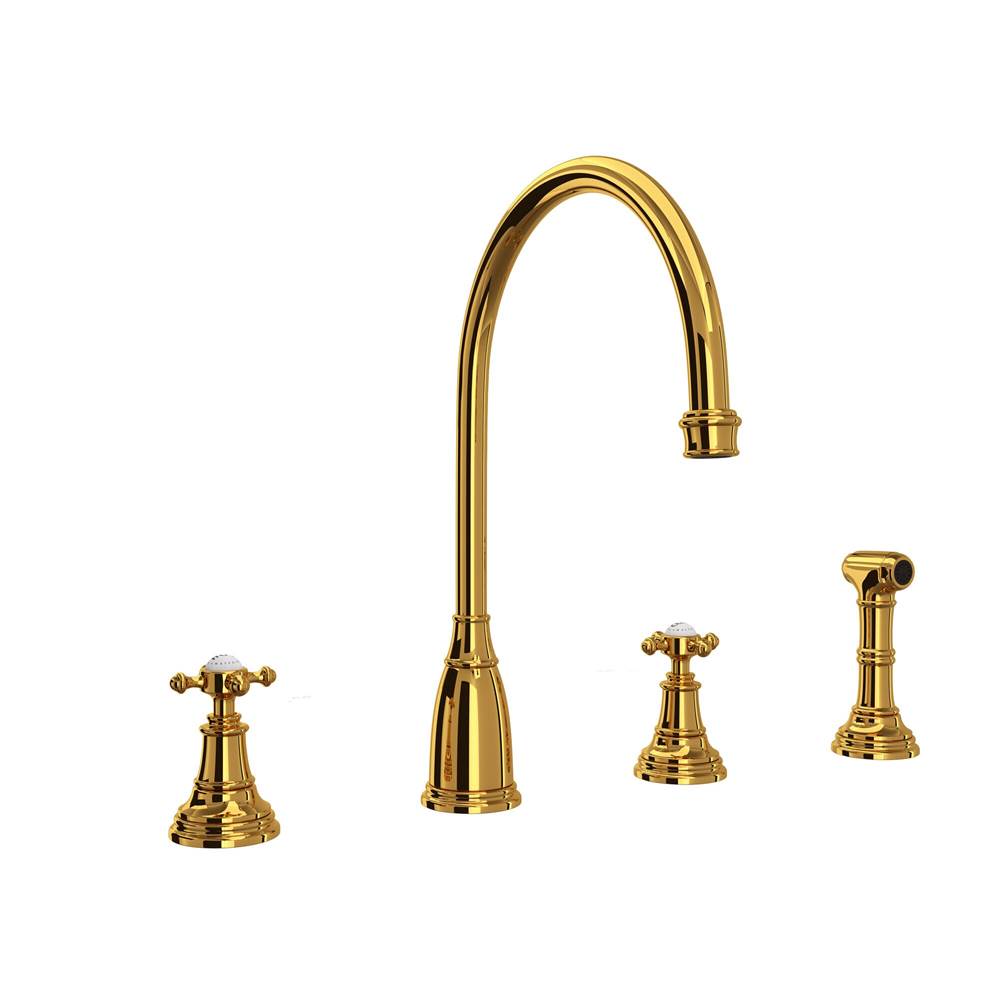 Rohl - Georgian EraE Two Handle Kitchen Faucet With Side Spray - Unlacquered Brass