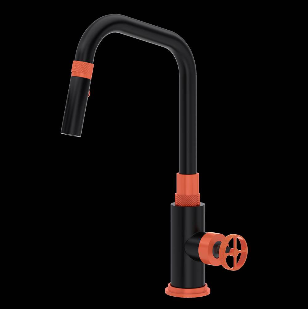 Rohl - CampoE Pull-Down Kitchen Faucet - Matte Black With Orange