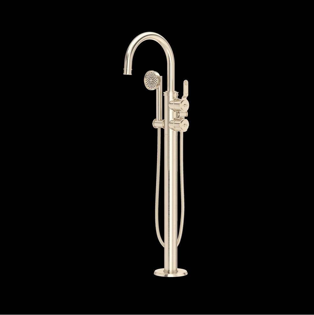 Rohl - ArmstrongE Single Hole Floor Mount Tub Filler Trim With C-Spout - Satin Nickel