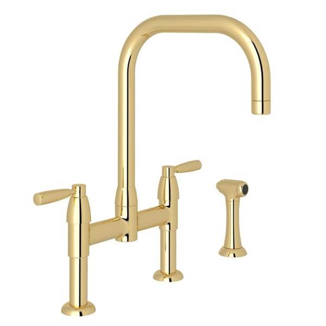 Rohl - HolbornE Bridge Kitchen Faucet With U-Spout and Side Spray - Unlacquered Brass