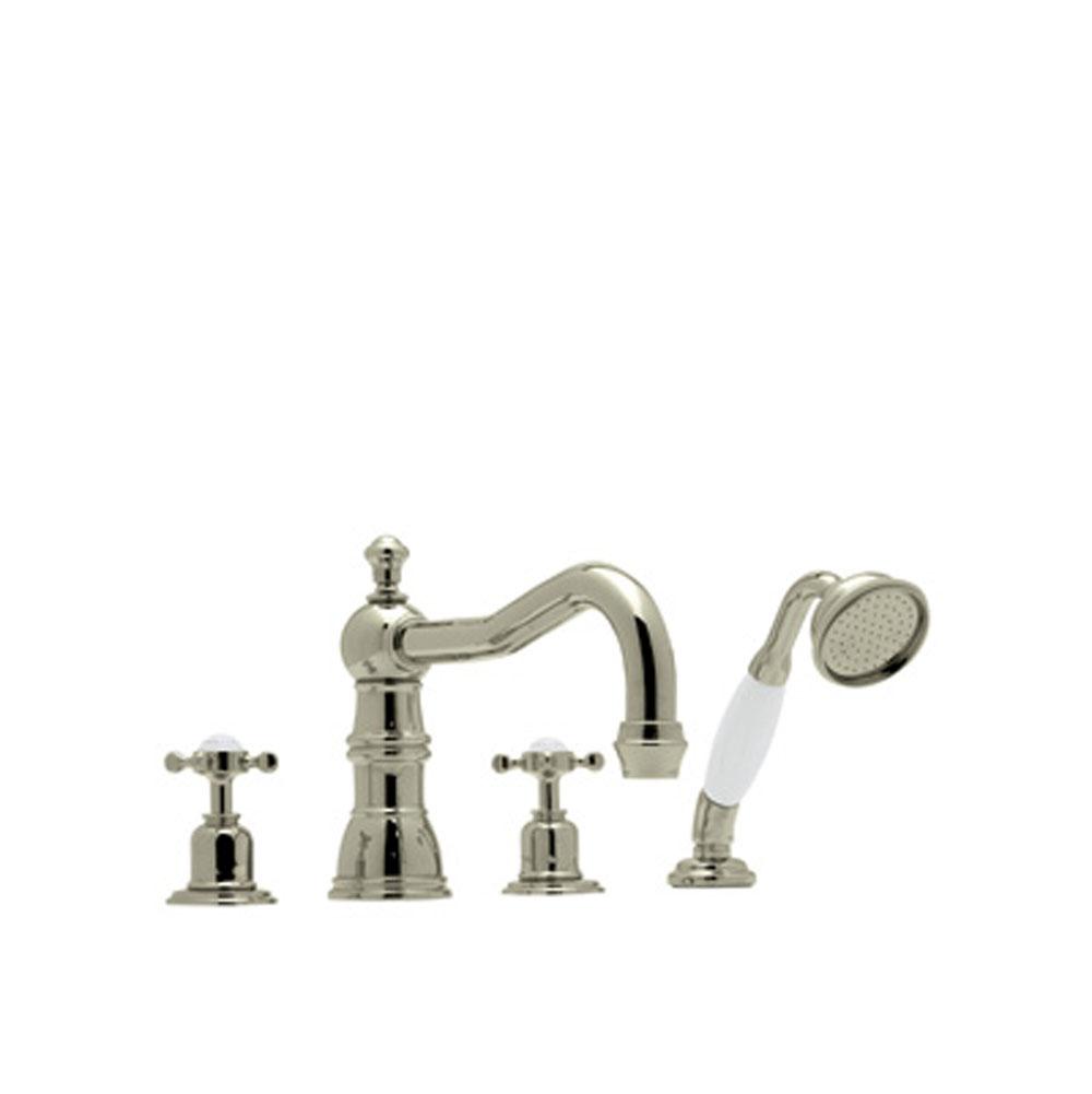 Rohl - EdwardianE 4-Hole Deck Mount Tub Filler With Column Spout - Satin Nickel