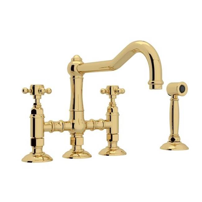 Rohl - Acqui Bridge Kitchen Faucet With Side Spray - Unlacquered Brass