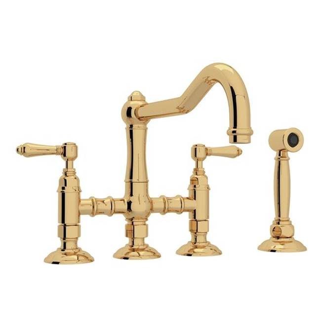Rohl - Acqui Bridge Kitchen Faucet With Side Spray - Unlacquered Brass