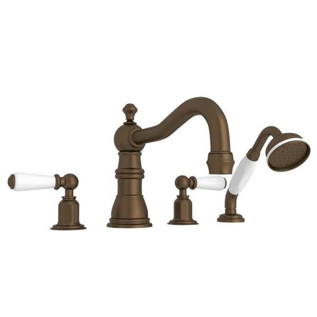 Rohl - EdwardianE 4-Hole Deck Mount Tub Filler With Column Spout - English Bronze