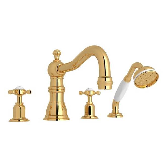 Rohl - EdwardianE 4-Hole Deck Mount Tub Filler With Column Spout - English Gold