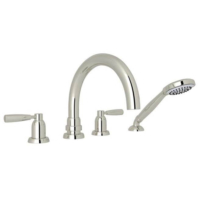 Rohl - HolbornE 4-Hole Deck Mount Tub Filler With C-Spout - Polished Nickel