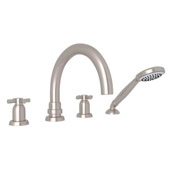 Rohl - HolbornE 4-Hole Deck Mount Tub Filler With C-Spout - Satin Nickel