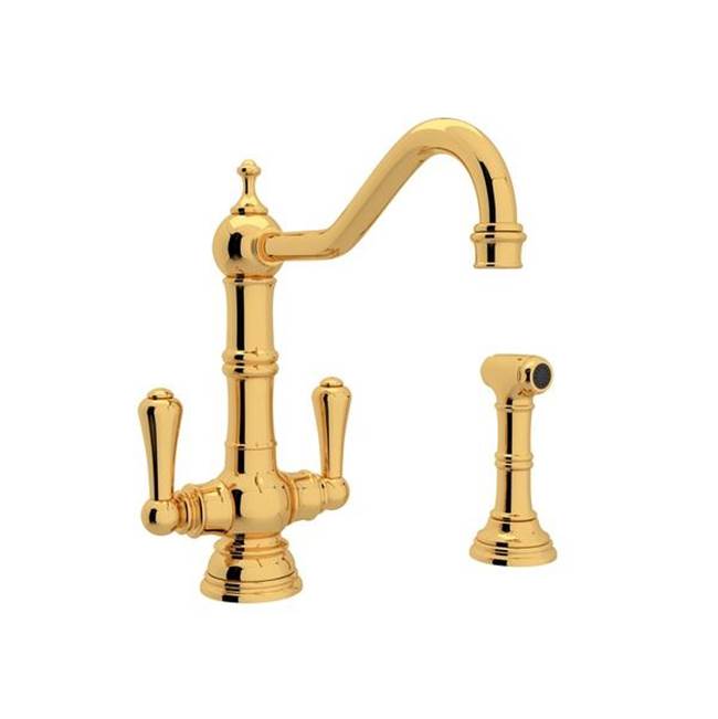 Rohl - EdwardianE Two Handle Kitchen Faucet With Side Spray - English Gold