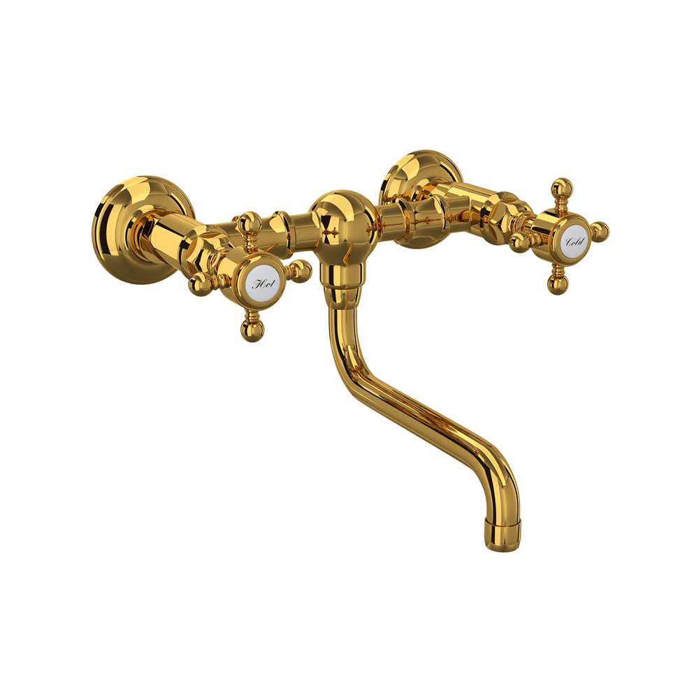 Rohl - Acqui Wall Mount Bridge Lavatory Faucet - Unlacquered Brass