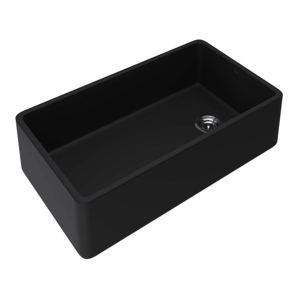 Rohl - AlliaE 36'' Fireclay Single Bowl Farmhouse Apron Front Kitchen Sink - Satin Black