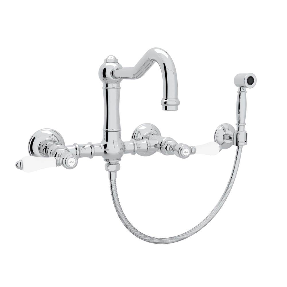 Rohl - Acqui Wall Mount Bridge Kitchen Faucet With Sidespray And Column Spout - Polished Chrome