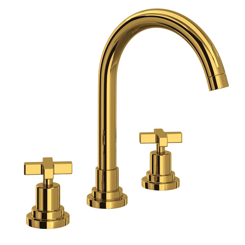 Rohl - Lombardia Widespread Lavatory Faucet With C-Spout - Unlacquered Brass
