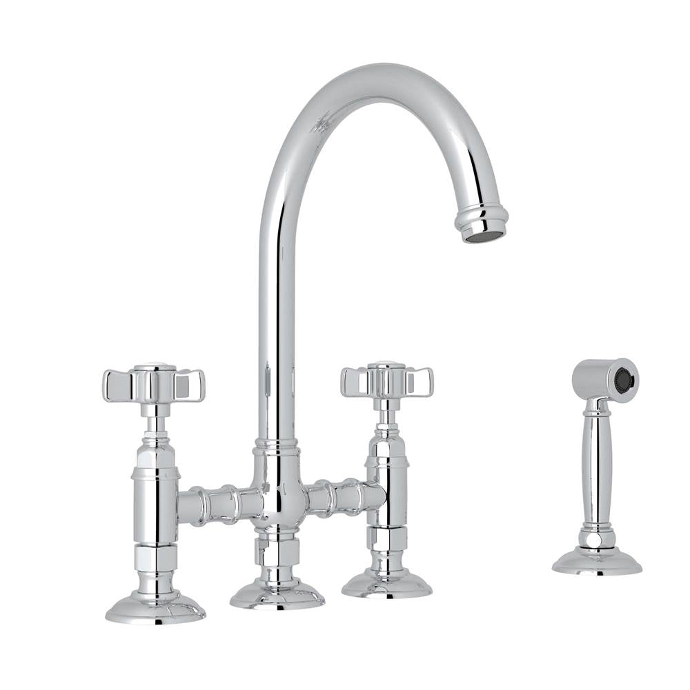 Rohl - San Julio Bridge Kitchen Faucet With Side Spray - Polished Chrome