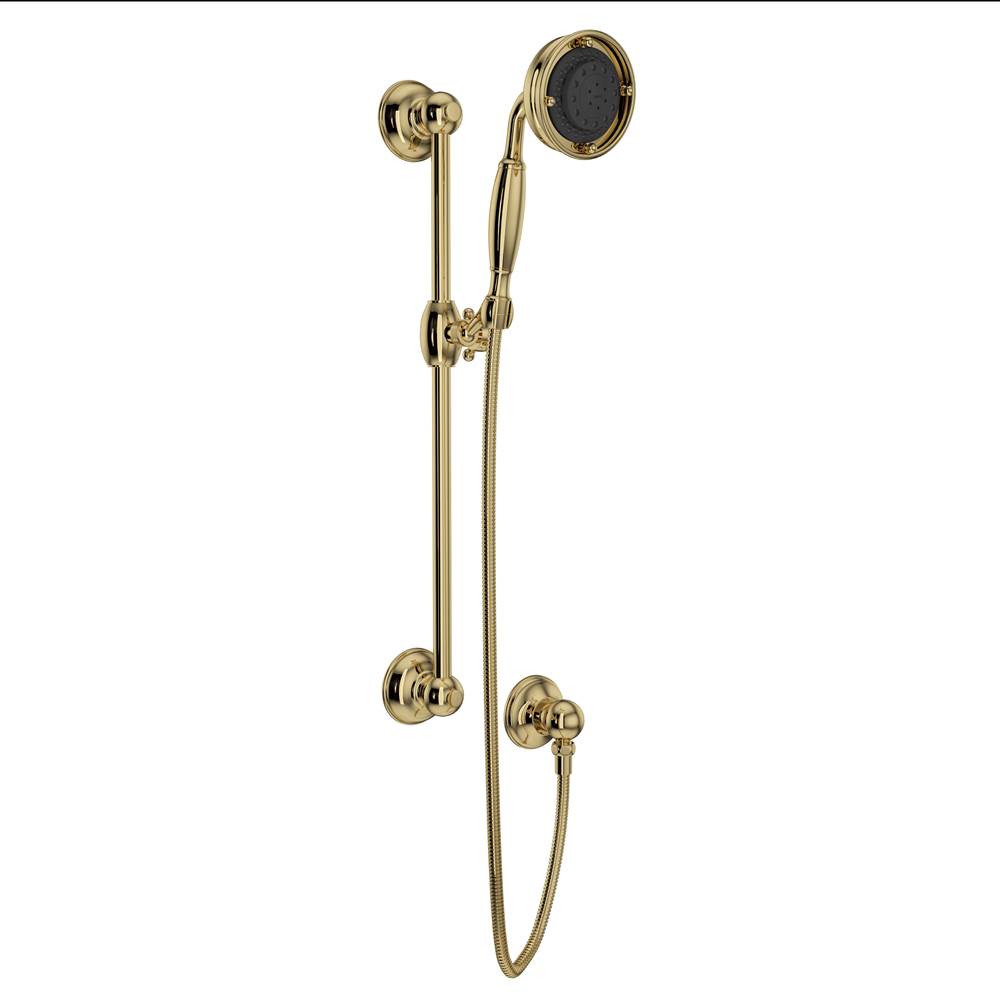 Rohl - Handshower Set With 22'' Slide Bar and 3-Function Handshower - Unlacquered Brass