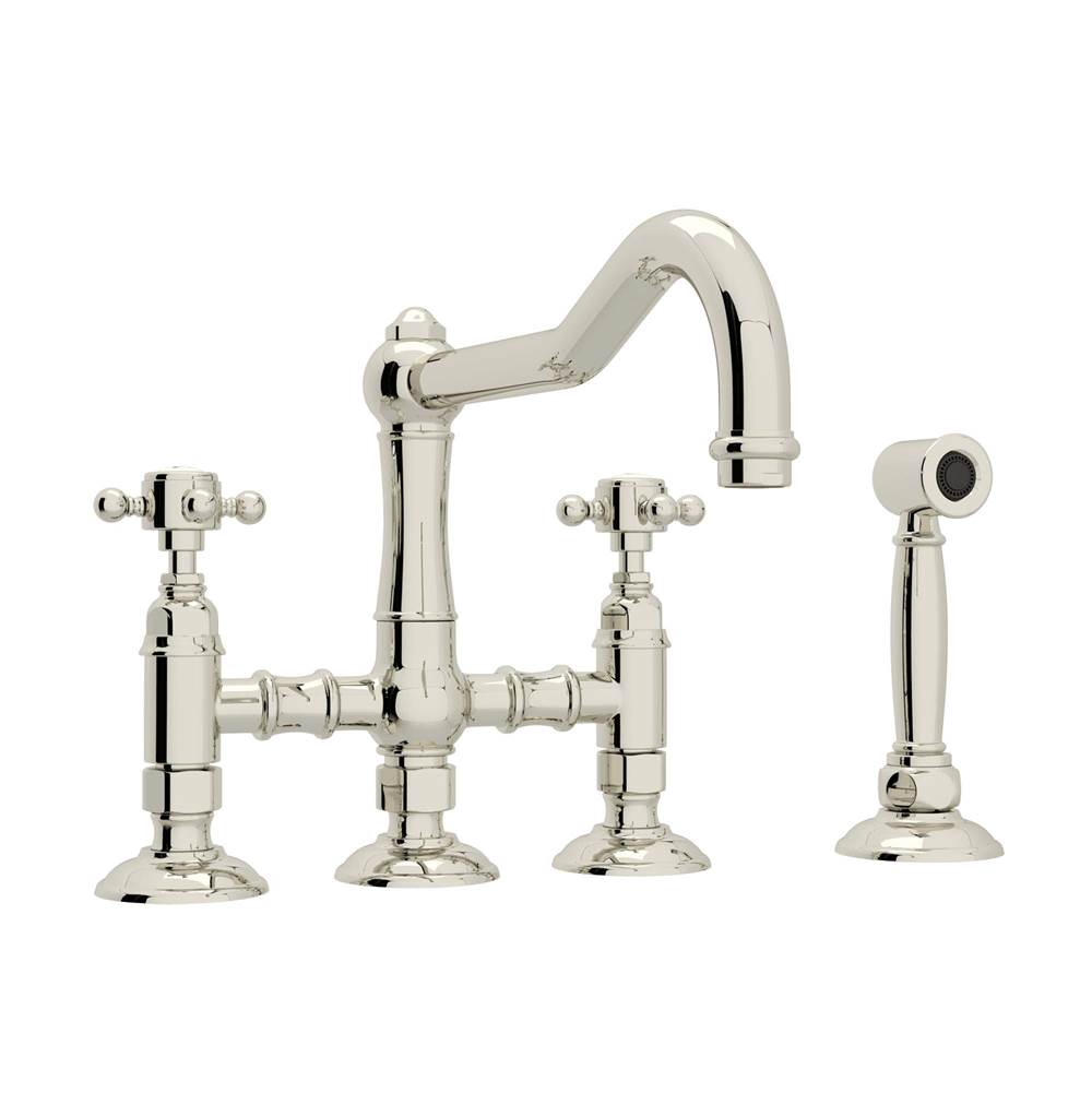 Rohl - Acqui Bridge Kitchen Faucet With Side Spray - Polished Nickel