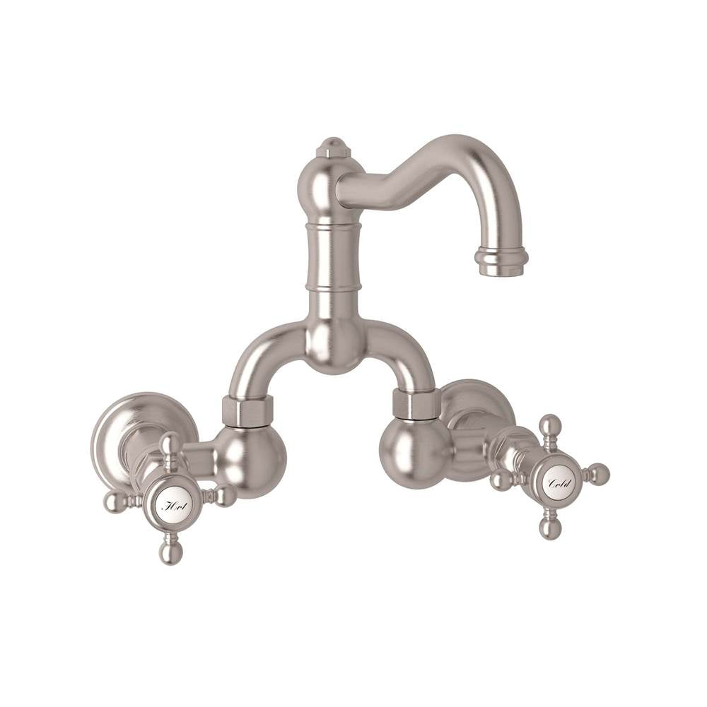 Rohl - Acqui Wall Mount Bridge Lavatory Faucet With Column Spout - Satin Nickel