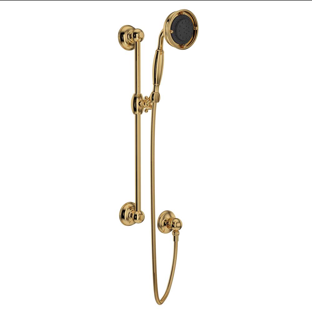 Rohl - Handshower Set With 22'' Slide Bar and 3-Function Handshower - Italian Brass