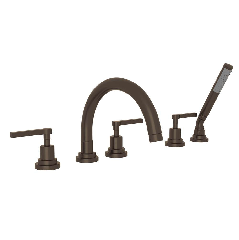 Rohl - Lombardia 5-Hole Deck Mount Tub Filler With C-Spout - Tuscan Brass