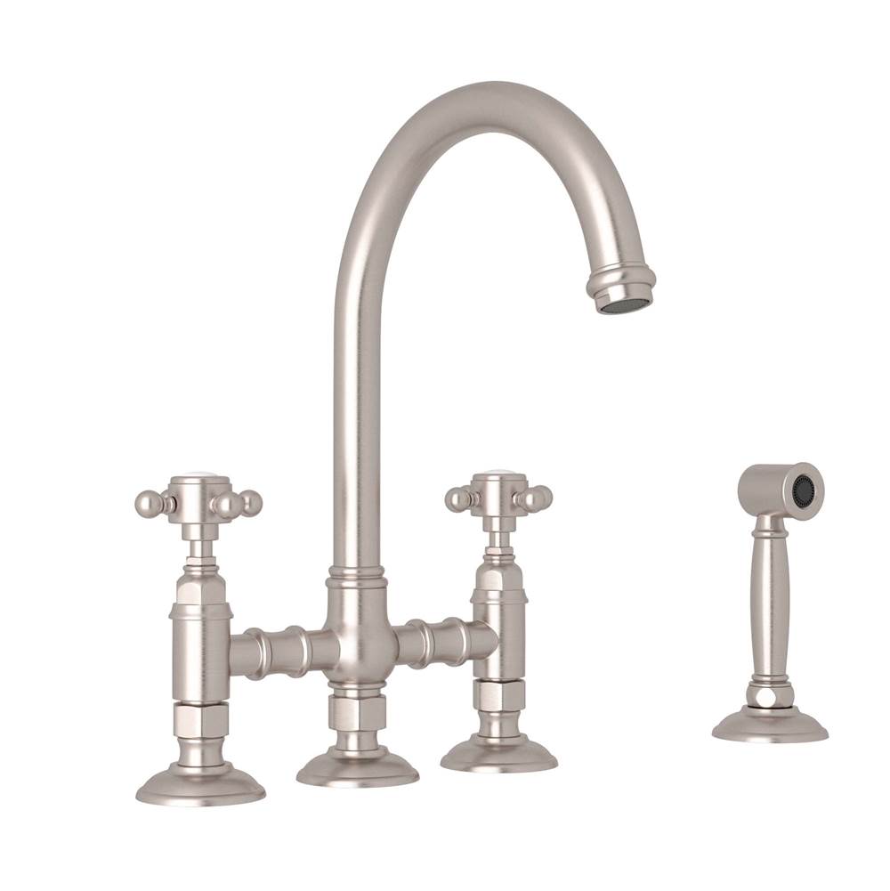 Rohl - San Julio Bridge Kitchen Faucet With Side Spray - Satin Nickel