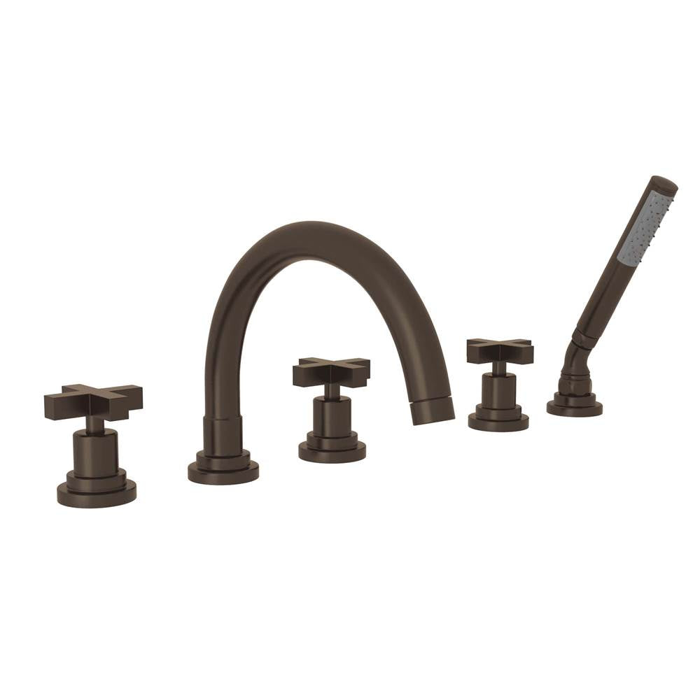 Rohl - Lombardia 5-Hole Deck Mount Tub Filler With C-Spout - Tuscan Brass