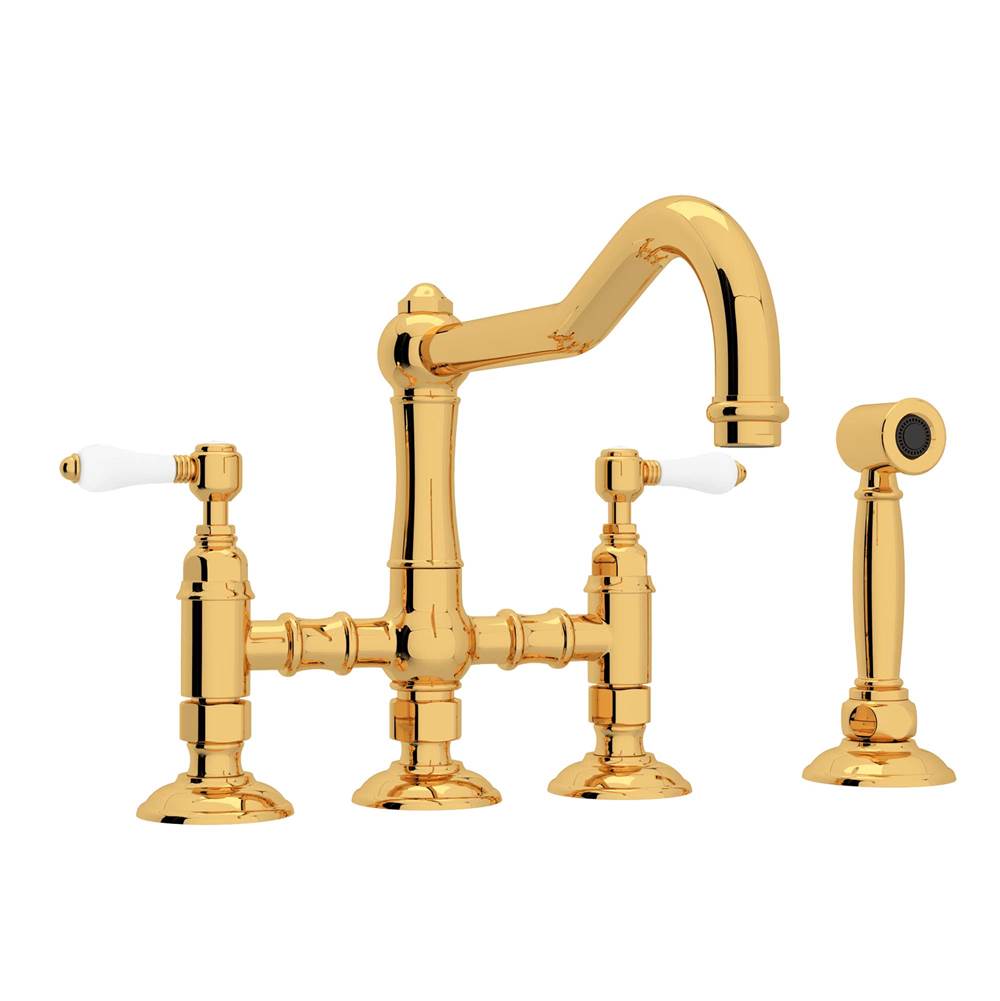 Rohl - Acqui Bridge Kitchen Faucet With Side Spray - Italian Brass