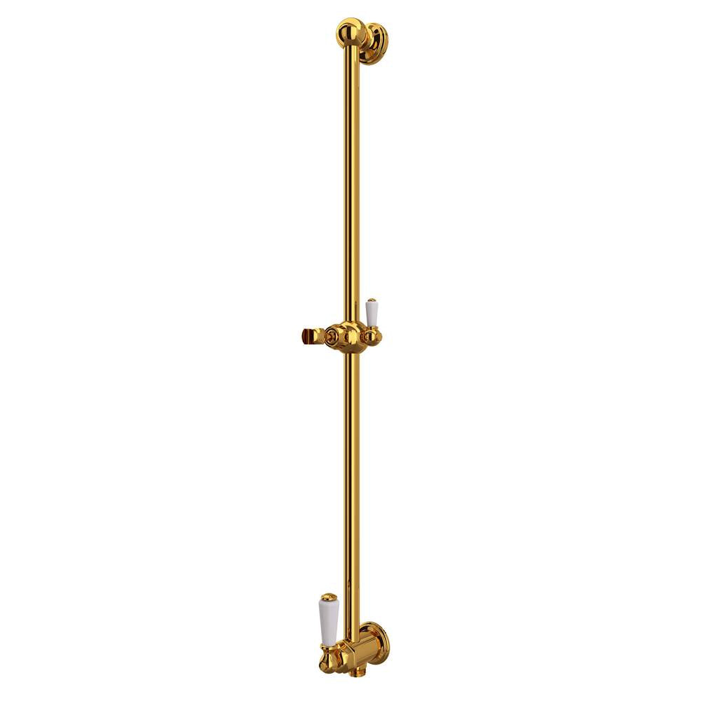 Rohl - 25'' Slide Bar With Integrated Volume Control And Outlet - Unlacquered Brass