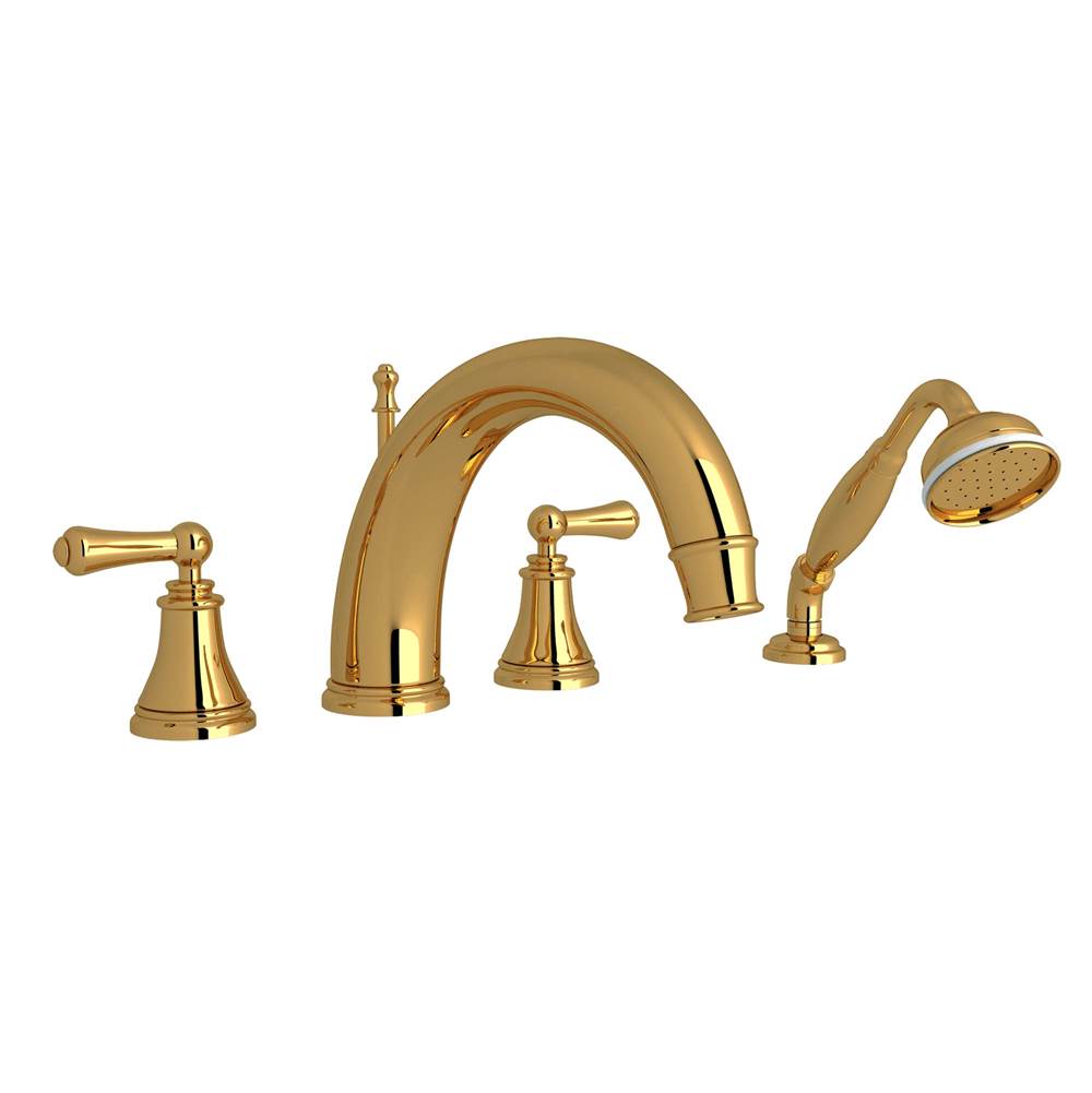 Rohl - Georgian EraE 4-Hole Deck Mount Tub Filler With C-Spout - Unlacquered Brass