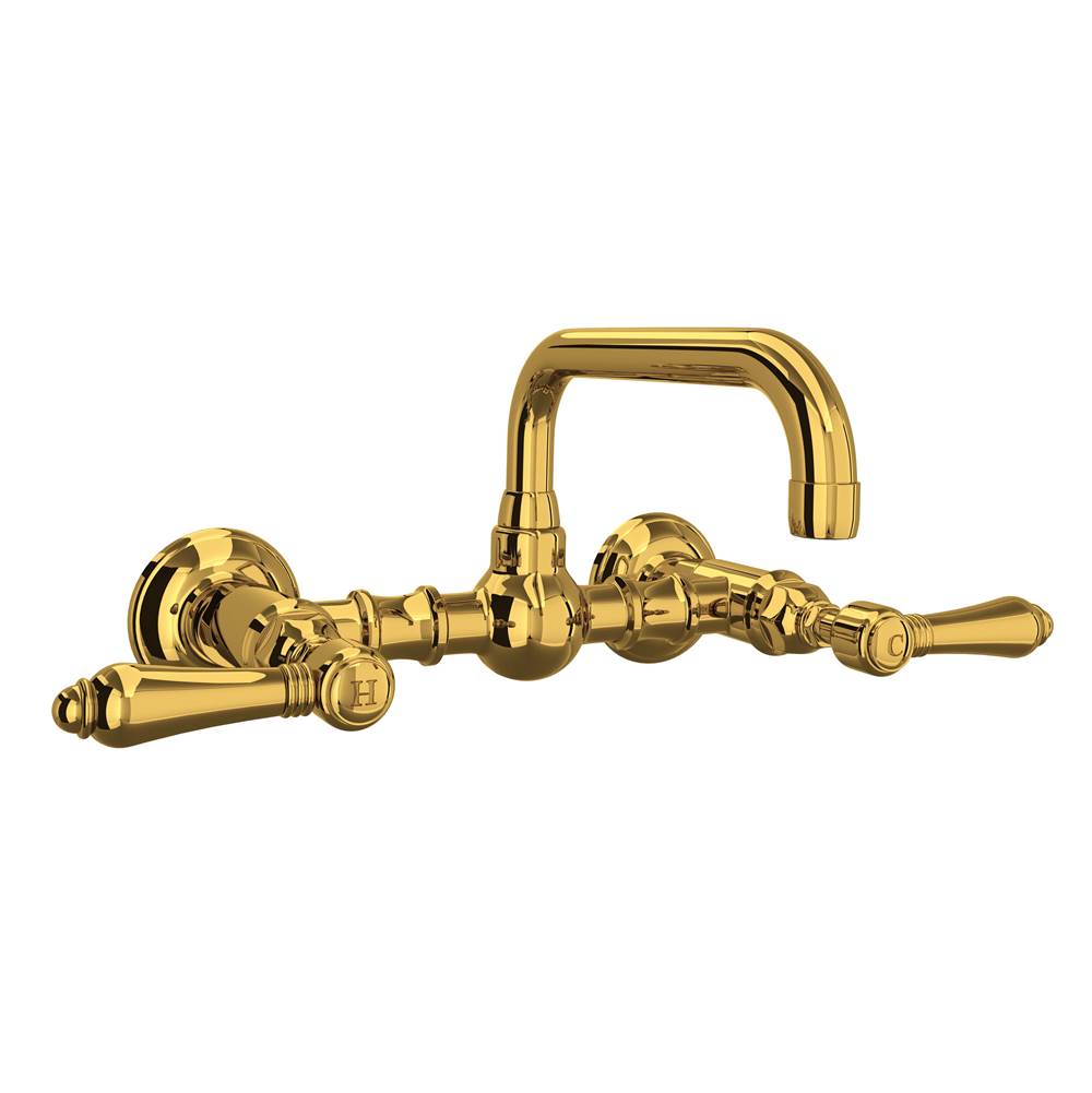 Rohl - Acqui Wall Mount Bridge Lavatory Faucet With U-Spout - Unlacquered Brass