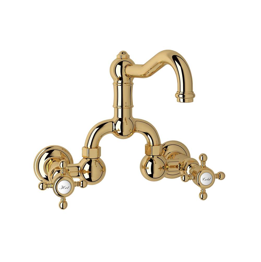 Rohl - Acqui Wall Mount Bridge Lavatory Faucet With Column Spout - Italian Brass