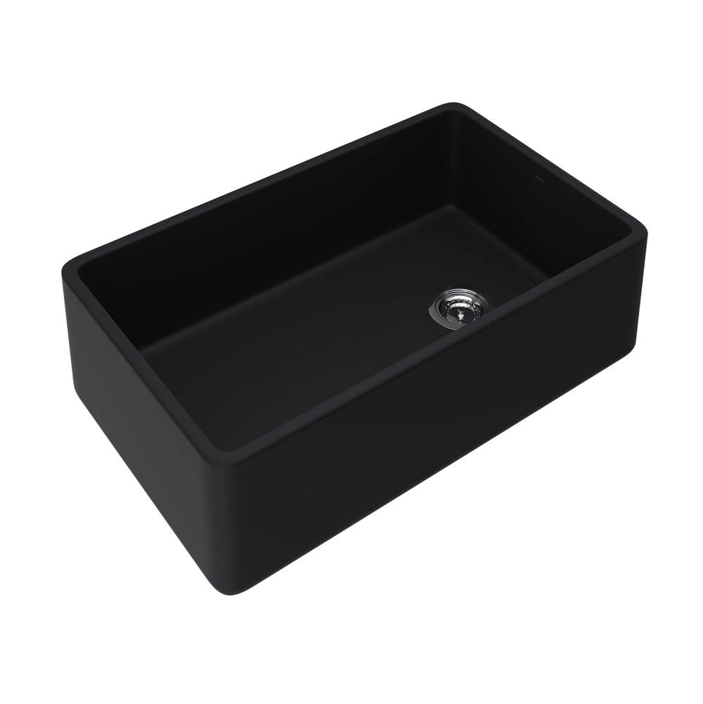 Rohl - AlliaE 32'' Fireclay Single Bowl Farmhouse Apron Front Kitchen Sink - Satin Black