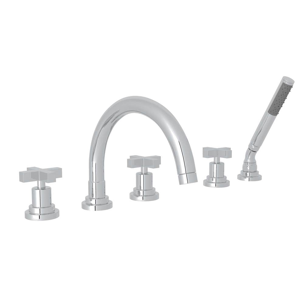 Rohl - Lombardia 5-Hole Deck Mount Tub Filler With C-Spout - Polished Chrome