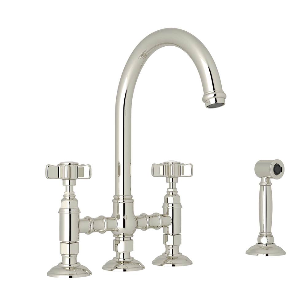 Rohl - San Julio Bridge Kitchen Faucet With Side Spray - Polished Nickel